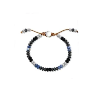 Stainless Steel, 6mm Genuine Bead Adjustable Bracelet