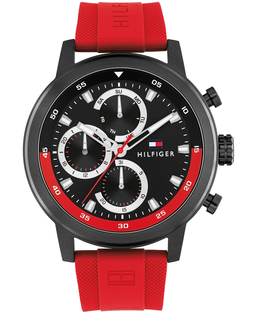 Tommy Hilfiger Men's Multifunction Red Silicone Strap Watch, 46mm