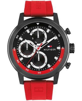 Tommy Hilfiger Men's Multifunction Red Silicone Strap Watch, 46mm