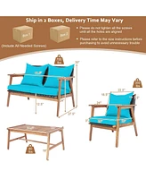 Gymax 4 Piece Patio Conversation Set Outdoor Furniture Set w/ Cushions