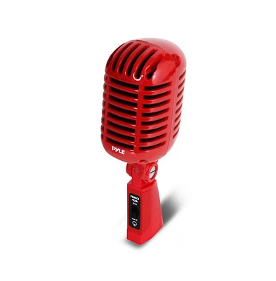 Pyle Classic Retro Dynamic Vocal Microphone – Vintage Style with 16' Xlr Cable (Red)