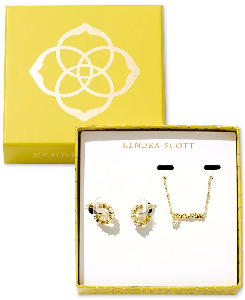 Kendra Scott Crystal Mama Pendant Necklace & Hoop Earrings Set