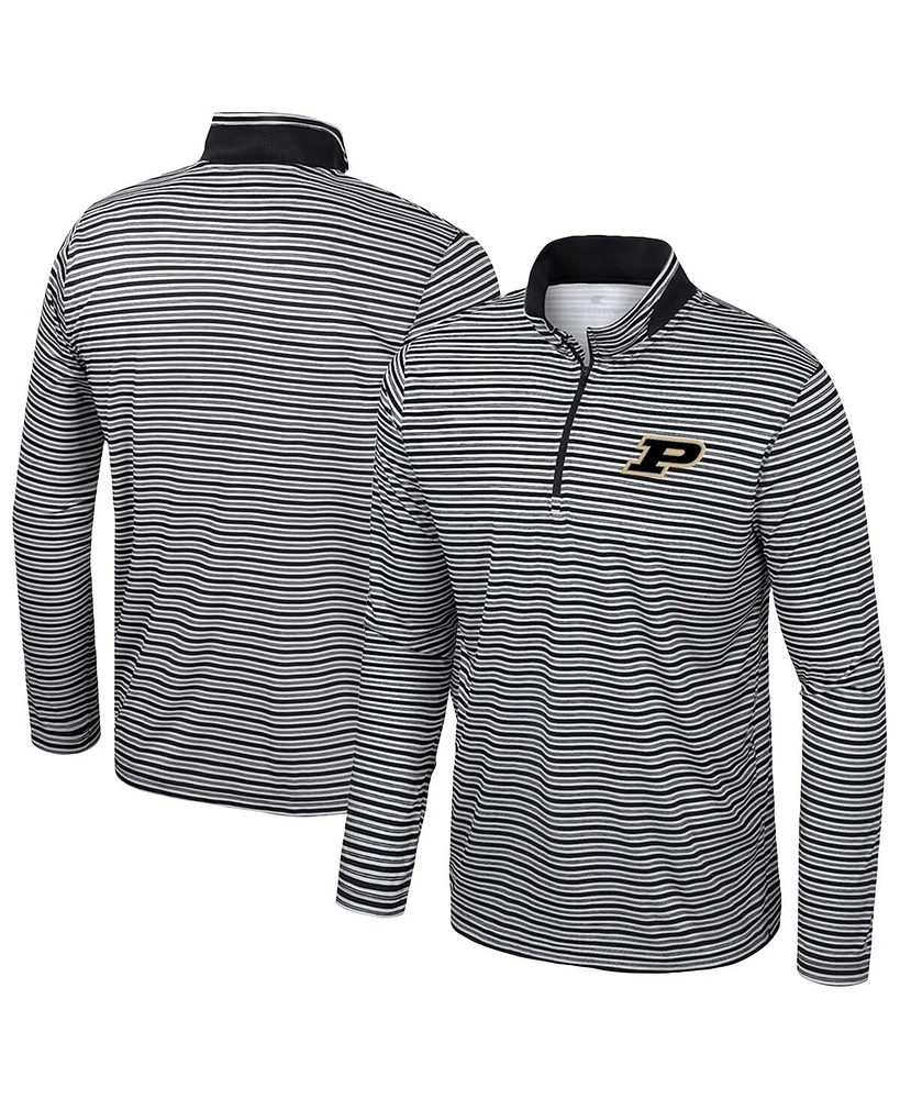 Colosseum Men's Black Purdue Boilermakers Striped Quarter-Zip Sweatshirt