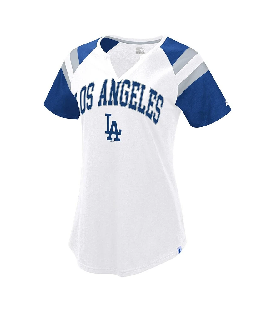 Starter Women's White/Royal Los Angeles Dodgers Game On Notch Neck Raglan T-Shirt