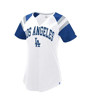 Starter Women's White/Royal Los Angeles Dodgers Game On Notch Neck Raglan T-Shirt