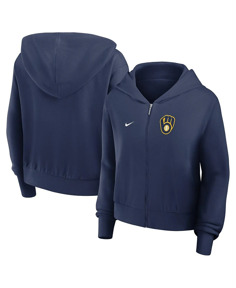 Nike Women's Navy Milwaukee Brewers Lightweight Full-Zip Hoodie