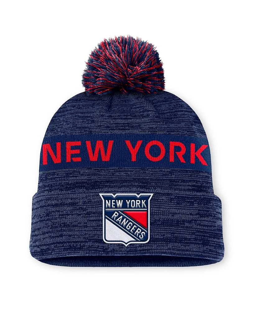 Fanatics Men's Blue New York Rangers Authentic Pro Alternate Logo Cuffed with Pom Knit Hat