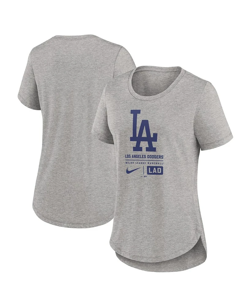 Nike Women's Heather Charcoal Los Angeles Dodgers Large Logo Stacked Tri-Blend T-Shirt