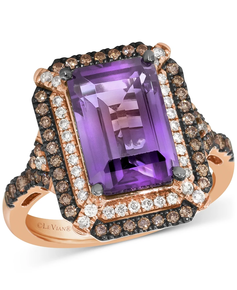 Le Vian Deep Sea Blue Topaz (3-7/8 ct. t.w.) & Diamond (5/8 Double Halo Ring 14k Rose Gold (Also Available White or Yello