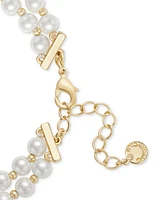 Charter Club Gold-Tone Pave & Imitation Pearl Double Strand Pendant Necklace, 16" + 2" extender, Exclusively at Macy's