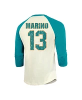 Majestic Men's Dan Marino Cream/Aqua Miami Dolphins Retired Player Name Number 3/4 Raglan Sleeve T-Shirt
