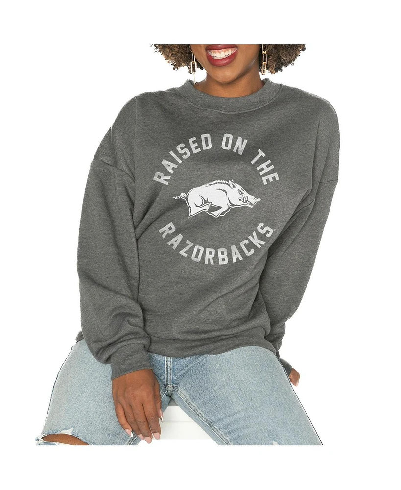 Gameday Couture Women's Charcoal Arkansas Razorbacks Good Vibes Premium Fleece Drop Shoulder Pullover Sweatshirt