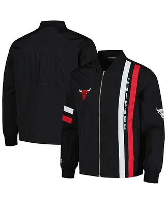 The Wild Collective Men's and Women's Black Chicago Bulls Stitch Applique Full-Zip Bomber Jacket