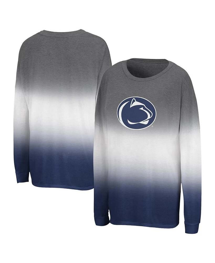 Colosseum Women's Gray Penn State Nittany Lions Winkle Dip Dye Long Sleeve T-Shirt