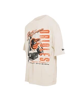 New Era Men's Cream Baltimore Orioles Cooperstown Collection Oversized Throwback Distressed T-Shirt