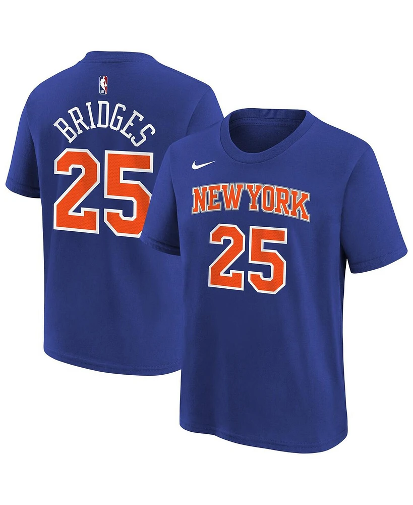 Nike Big Boys and Girls Mikal Bridges Blue New York Knicks Icon Name Number T-Shirt