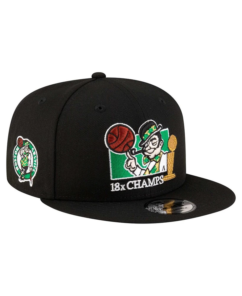 New Era Men's Black Boston Celtics Lucky 18x Champs 9FIFTY Snapback Hat
