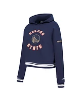 Pro Standard Women's Navy Golden State Warriors 2024/25 City Edition Chenille Applique Cropped Pullover Hoodie