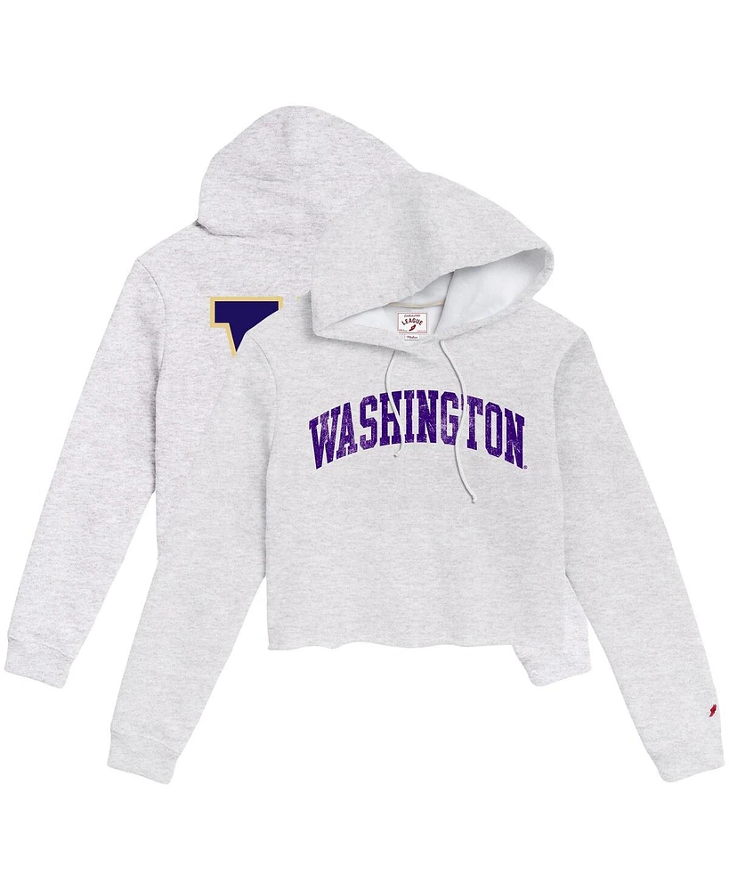 League Collegiate Wear Women's Ash Washington Huskies 2-Hit 1636 Cropped Pullover Hoodie