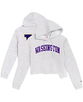 League Collegiate Wear Women's Ash Washington Huskies 2-Hit 1636 Cropped Pullover Hoodie