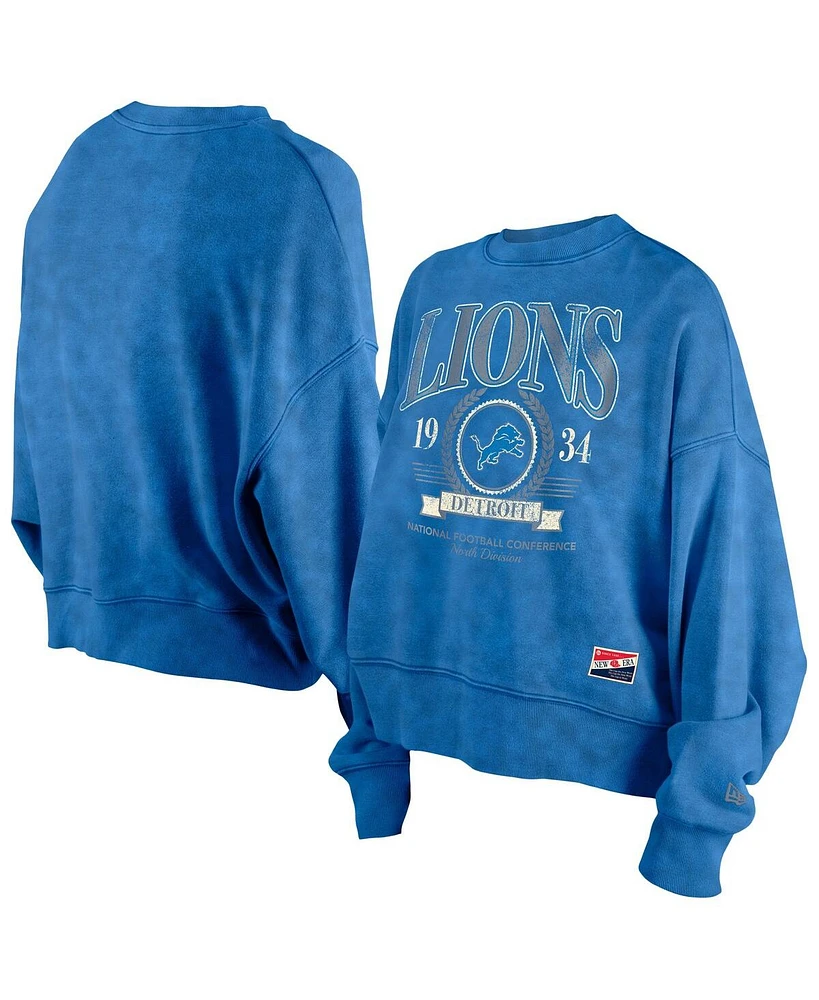New Era Women's Blue Detroit Lions Throwback Boxy Sweatshirt