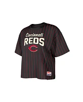 New Era Women's Black Cincinnati Reds Cooperstown Collection Multiplier Pinstripe Cropped T-Shirt