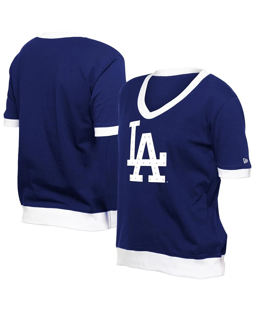 New Era Women's Royal Los Angeles Dodgers Game Day Rhinestone V-Neck T-Shirt