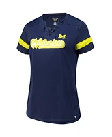 Fanatics Women's Navy Michigan Wolverines Plus Overtime Readiness Lace-Up T-Shirt