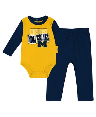 Outerstuff Baby Boys and Girls 2-Piece Michigan Wolverines Double Up Long Sleeve Bodysuit Pant Set