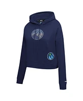 Pro Standard Women's Navy Minnesota Timberwolves Jewels Cropped Pullover Hoodie