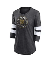 Fanatics Women's Heather Charcoal Boston Bruins One Timer Tri-Blend Scoop Neck 3/4-Sleeve T-Shirt