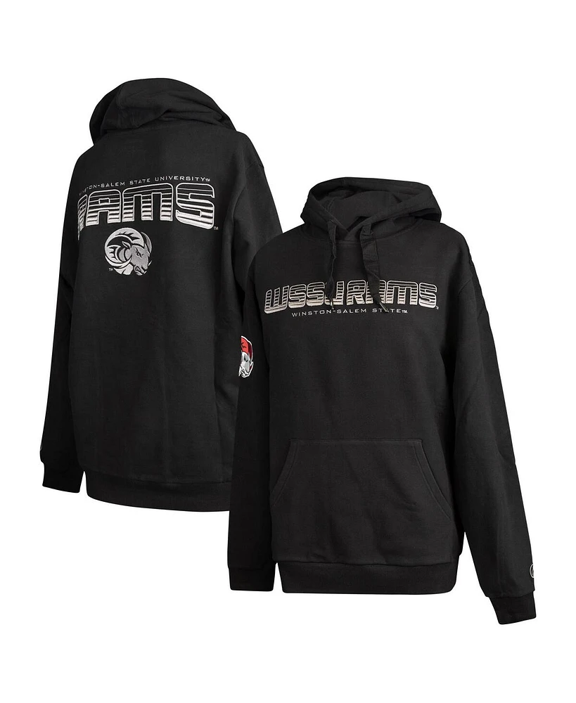 Fisll Men's Black Winston-Salem State Rams Puff Print Sliced Pullover Hoodie