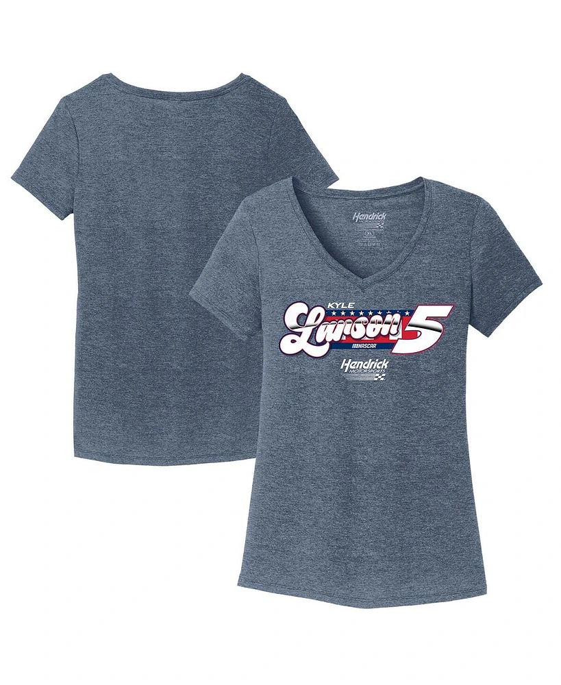Hendrick Motorsports Team Collection Women's Heather Navy Kyle Larson Tri-Blend V-Neck T-Shirt