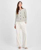 Bar Iii Women's Striped Knit Button-Front Cropped Jacket, Exclusively at Macy's
