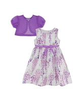 Blueberi Boulevard Toddler and Little Girls 2-Piece Fit-and-Flare Dress and Crochet Shrug Set