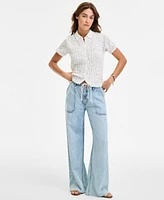 Lucky Brand Women's Patch Pocket Drawstring-Waist Wide-Leg Jeans