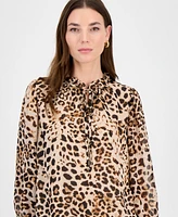 Bar Iii Women's Animal-Print Ruffled Tie-Neck Blouse, Exclusively at Macy's