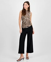 Bar Iii Women's Animal-Print Mesh Draped-Neck Top, Exclusively at Macy's