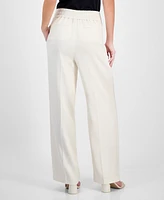 Bar Iii Women's Crepe High Rise Pleated Wide-Leg Pants, Exclusively at Macy's