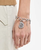 I.n.c. International Concepts Rhodium-Plated Textured Shell Charm Link Bracelet, Exclusively at Macy's