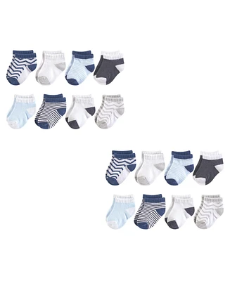Luvable Friends Baby Boys Fun Essential Socks, Gray Blue Chevron 16-Piece, 12-24 Months