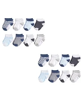 Luvable Friends Baby Boys Fun Essential Socks, Gray Blue Chevron 16-Piece, 12-24 Months