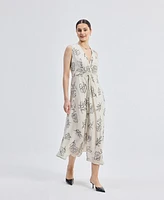 Reistor Women's Front Twist Maxi dress Black Florals