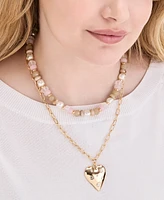 On 34th Mixed Stone Heart Beaded Layered Pendant Necklace, 18" + 3" extender, Exclusively at Macy's