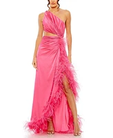 Mac Duggal Women's One Shoulder Key Hold Detail With Feather Lining