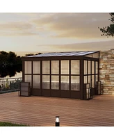 Mondawe 10x12FT Wall Mounted Solarium with Sloping Polycarbonate Roof
