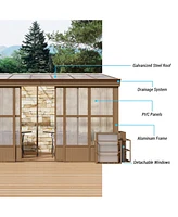 Mondawe 10x14FT Wall Mounted Solarium with Sloping Polycarbonate Roof
