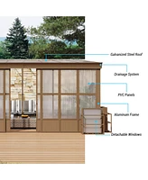 Mondawe 12x16FT Lean-to Sunroom,Wall Mounted Solarium with Sloping Polycarbonate Roof