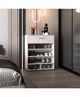 Kearns Shoe Rack, 1 Door, 4 Legs, 5 Shelves, White