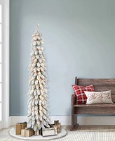 Puleo 6FT Pre-Lit Flocked Alpine Pencil Artificial Christmas Tree